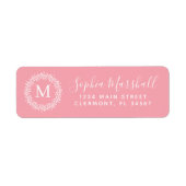 Klassisches rosa, weißes Monogramm Rücksendeaufkle (Vorne)