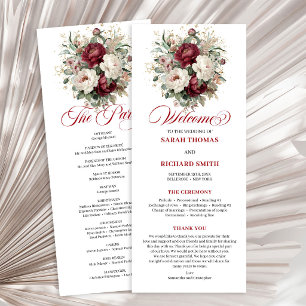 Klassisches Rosé-Burgunder-Blumen-Hochzeitsprogram Programm