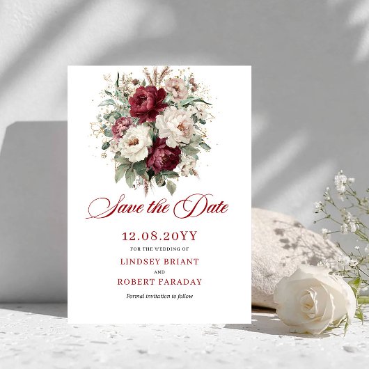 Klassisches Rosé-Burgunder-Blumen-Save-the-Date Save The Date