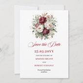 Klassisches Rosé-Burgunder-Blumen-Save-the-Date Save The Date (Vorderseite)