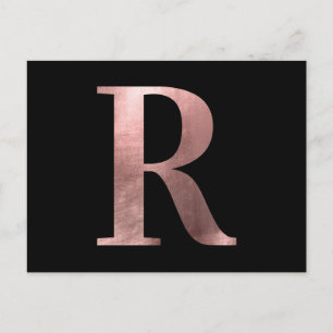 Klassisches Rosen-Goldfolie-Monogramm R auf Schwar Postkarte