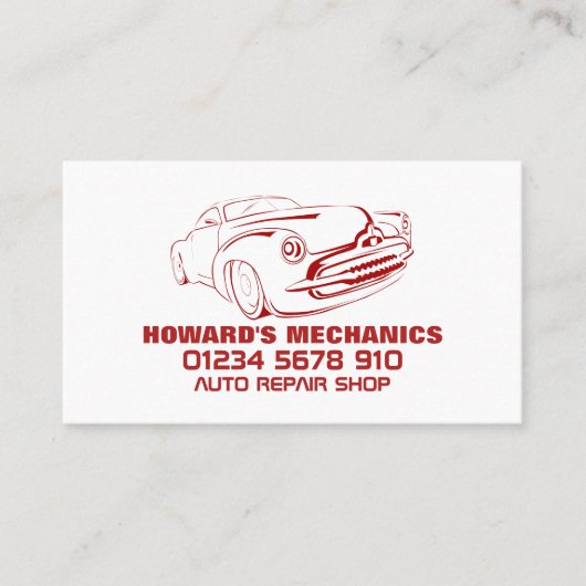 Klassisches Rot, Auto Mechanik und Reparaturen Visitenkarte (Vorderseite)