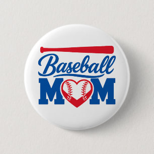 Klassisches Rot-Blau-Herz-Baseball-Mom-Spieltag Button