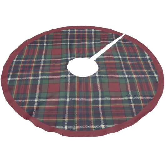 Klassisches Rot Dunkelblau Grün Kariertes Muster Polyester Weihnachtsbaumdecke (Schrägansicht)