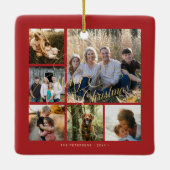Klassisches Rot-Gold 6-Foto-Collage Keramikornament (Rückseite)