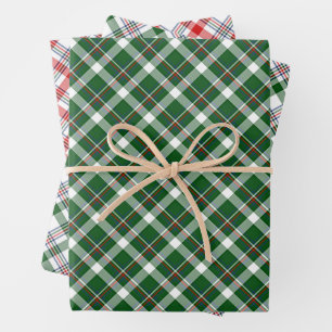 Klassisches Rot Grün Blau Weiß Tartan Karomuster Geschenkpapier Set