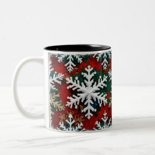 Klassisches Rot & Grün Schneeflocken Weihnachten Zweifarbige Tasse