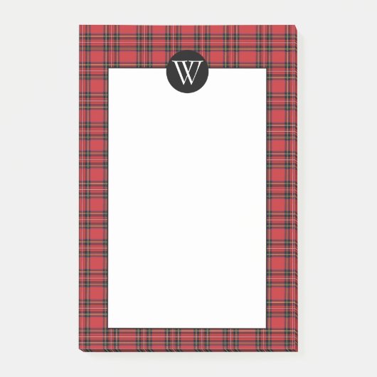 Klassisches Rot Kariert mit Monogramm Postit Notes Post-it Klebezettel (Vorderseite)