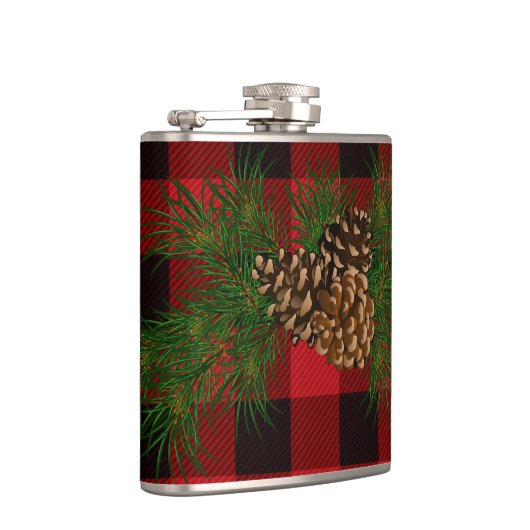 Klassisches Rot kariert rustikales Pinecon Flachmann (Rechts)