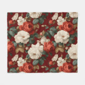 Klassisches Rot-Rosen-Weiß-Blumenmuster Fleecedecke (Vorderseite (Horizontal))