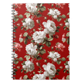 Klassisches Rot-Rosen-Weiß-Blumenmuster Notizblock