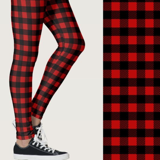 Klassisches rot-schwarzes Büffelkaromuster Leggings