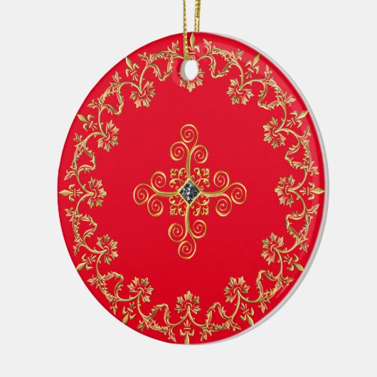 Klassisches Rot und Gold Keramik Ornament (Links)