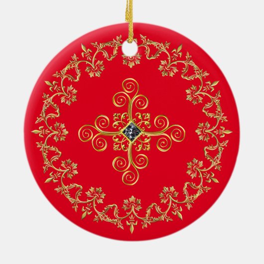 Klassisches Rot und Gold Keramik Ornament (Hinten)