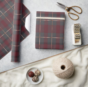 Klassisches Rot und Grau Karo Tartan Geschenkpapier