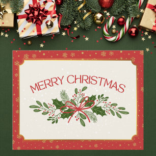 Klassisches Rot und Grün Weihnachtsgruß mit Stechp Postkarte
