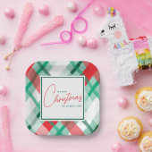 Klassisches Rot- und Grünes Weihnachts-Kariert-Pap Pappteller (Party)