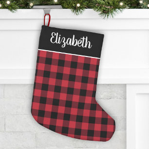 Klassisches Rot und Schwarz Buffalo Karo Schriftna Kleiner Weihnachtsstrumpf