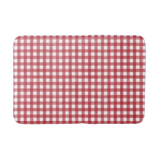Klassisches Rot und Weiß Gingham Kariert Gemustert Badematte (Vorderseite)