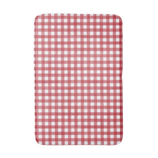 Klassisches Rot und Weiß Gingham Kariert Gemustert Badematte (Vorderseite Vertikal)