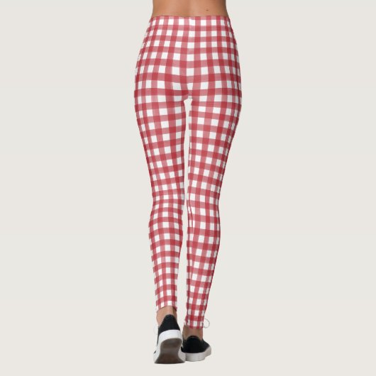 Klassisches Rot und Weiß Gingham Kariert Gemustert Leggings (Rückseite)