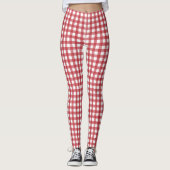 Klassisches Rot und Weiß Gingham Kariert Gemustert Leggings (Vorderseite)