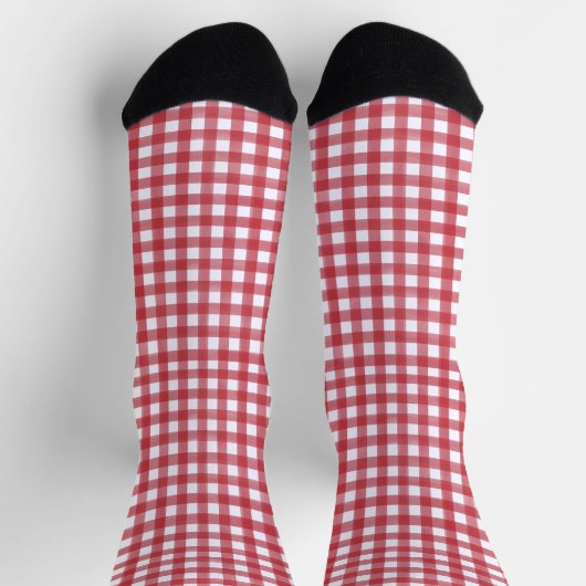 Klassisches Rot und Weiß Gingham Kariert Gemustert Socken (Oben)