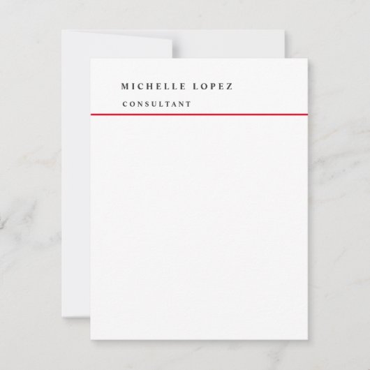 Klassisches Rot-Weiß-Elegant Schlicht Beruflich Mitteilungskarte (Vorderseite)