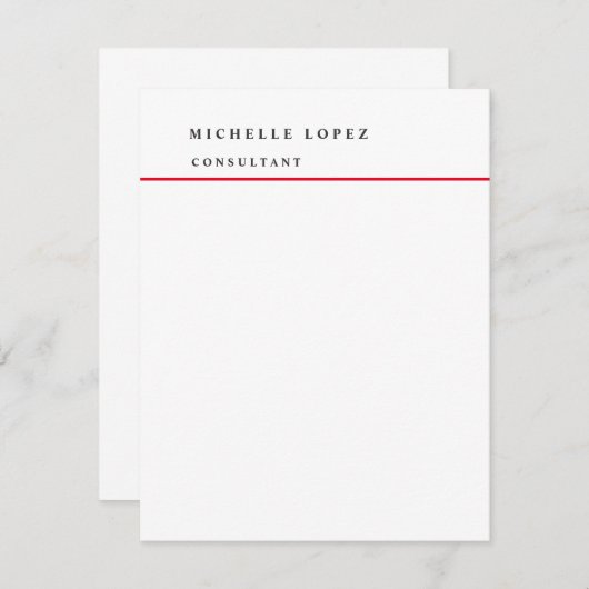 Klassisches Rot-Weiß-Elegant Schlicht Beruflich Mitteilungskarte (Vorne/Hinten)