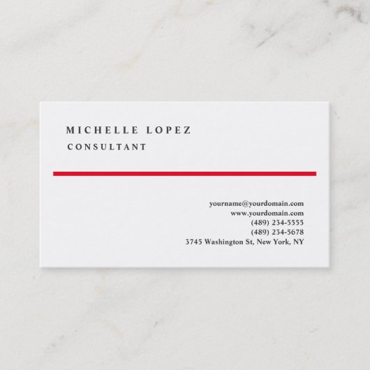 Klassisches Rot-Weiß-Elegant Schlicht Beruflich Visitenkarte (Vorderseite)