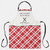 Klassisches Rot-Weiß-Gingham-Karo personalisiert Schürze (Vorderseite)