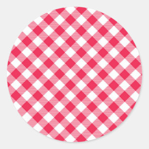 Klassisches Rot-Weiß-Gingham-Muster Rustikal Runder Aufkleber
