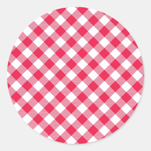 Klassisches Rot-Weiß-Gingham-Muster Rustikal Runder Aufkleber (Vorderseite)