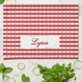 Klassisches Rot-Weiß-Gingham | Personalisierter Na Geschirrtuch (Gefaltet)