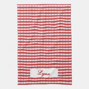 Klassisches Rot-Weiß-Gingham   Personalisierter Na Geschirrtuch