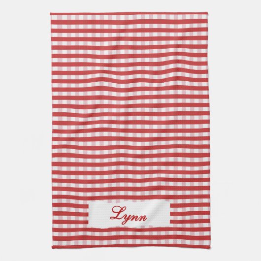Klassisches Rot-Weiß-Gingham | Personalisierter Na Geschirrtuch (Vertikal)