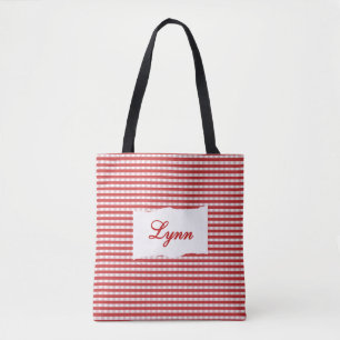 Klassisches Rot-Weiß Gingham   Personalisierter Na Tasche