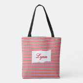 Klassisches Rot-Weiß Gingham | Personalisierter Na Tasche (Rückseite)
