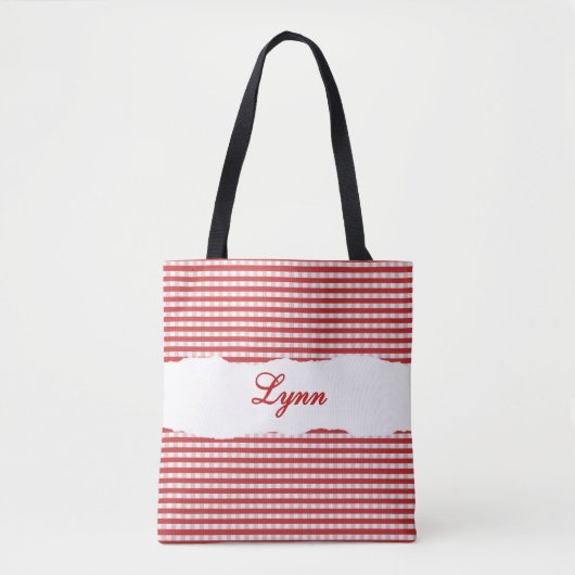 Klassisches Rot-Weiß-Gingham | Personalisierter Na Tasche (Vorderseite)