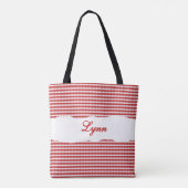 Klassisches Rot-Weiß-Gingham | Personalisierter Na Tasche (Rückseite)