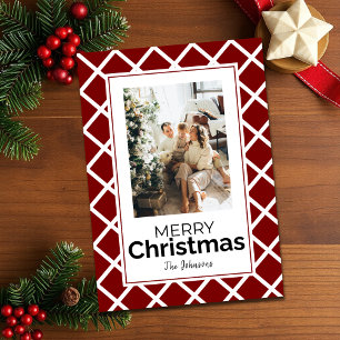 Klassisches Rot-Weiß-Muster Frohe Weihnachts-Foto Feiertagskarte