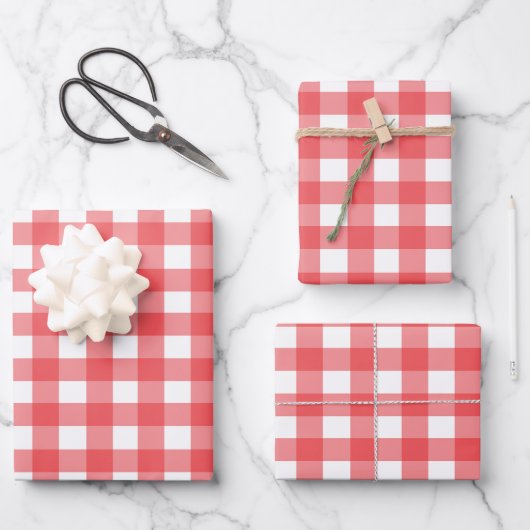 Klassisches rot-weißes Gingham-Geschenk Geschenkpapier Set (Vorderseite)