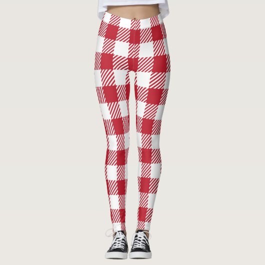 Klassisches rot-weißes Gingham-Karo-Muster Leggings (Vorderseite)