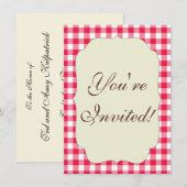 Klassisches rot-weißes Gingham-Muster Rustikal Einladung (Vorne/Hinten)