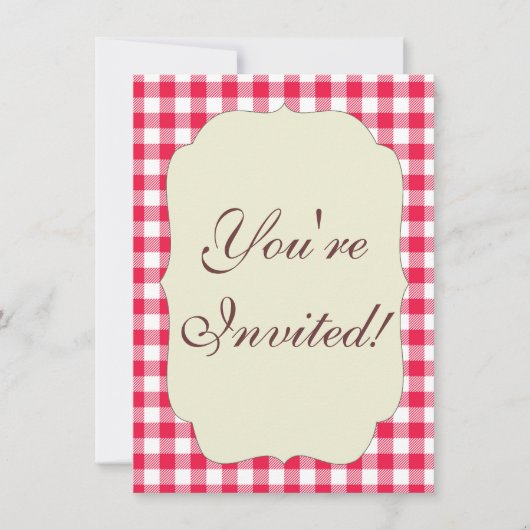 Klassisches rot-weißes Gingham-Muster Rustikal Einladung (Vorderseite)