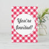 Klassisches rot-weißes Gingham-Muster Rustikal Einladung (Stehend Vorderseite)