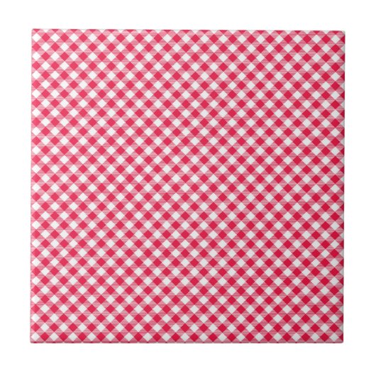 Klassisches rot-weißes Gingham-Muster Rustikal Fliese (Vorderseite)