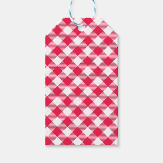 Klassisches rot-weißes Gingham-Muster Rustikal Geschenkanhänger (Vorderseite)