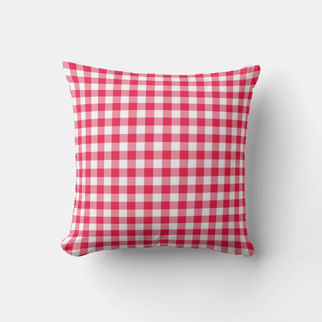Klassisches rot-weißes Gingham-Muster Rustikal Kissen (Vorderseite)