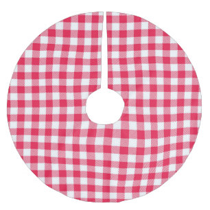 Klassisches rot-weißes Gingham-Muster Rustikal Polyester Weihnachtsbaumdecke